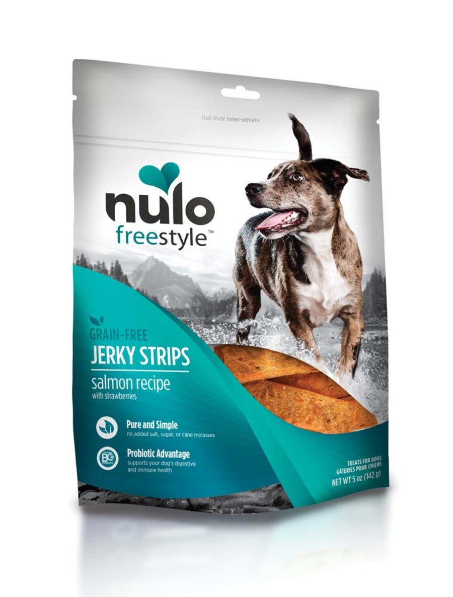 Nulo Freestyle GF Jerky Strip Dog Treats Salmon w/Strawberry 5oz