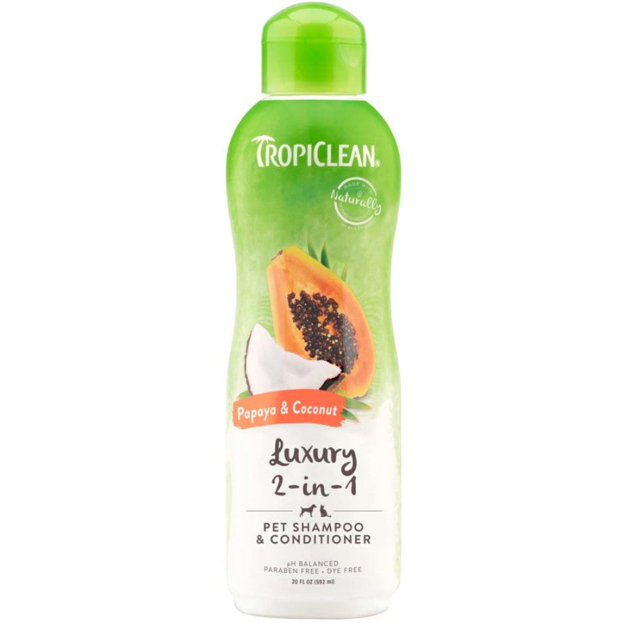 TropiClean Papaya & Coconut Luxury 2-in-1 Shampoo and Conditioner for Pets 20 fl oz